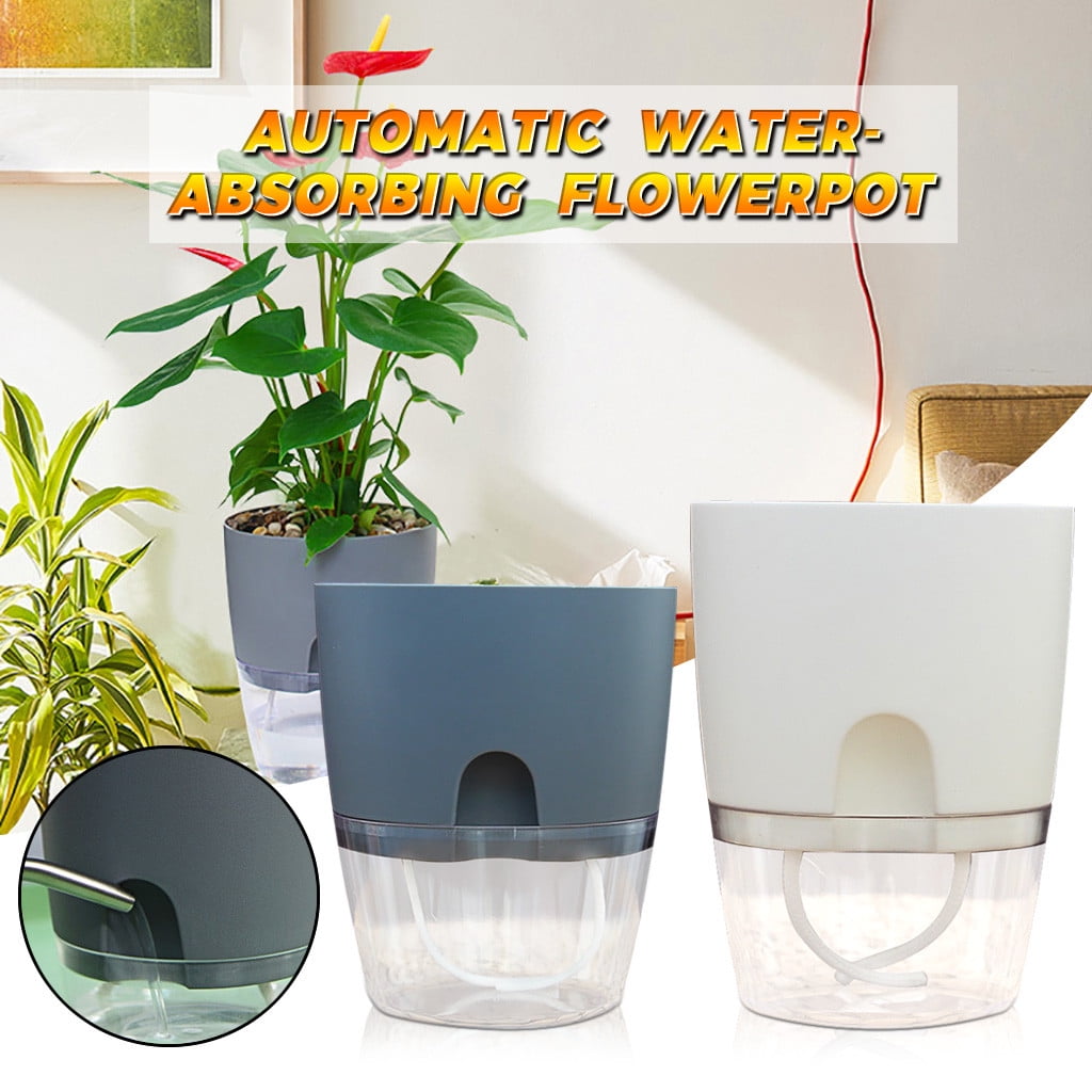 Self Watering Planter Plastic Indoor Plant Pot Hydroponic Flower Pot for Houseplants Low Maintenance Water Saving Plant Container 3.23 Inch Opening for Home Office Decor