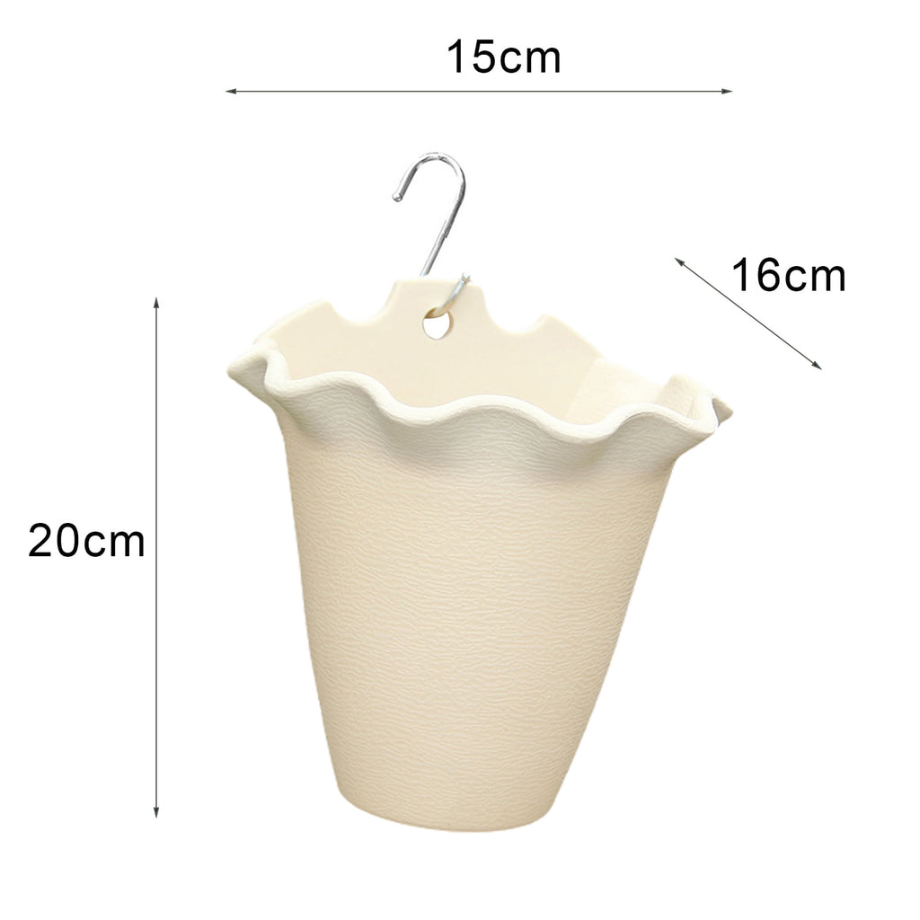 Travelwant Self Watering Hanging Planter, Dua-pots Lazy Flower Pot, White Plastic Wall Hanging Planter Pot with Hooks for Garden Fence, Porch, Wall