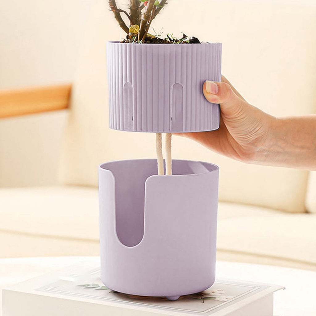 Cinvoph Self Watering Plastic Planter Breathable Desktop Flower Pot Thickened for Green Plants Potted All Season Home Decor 4.5"x6" Purple