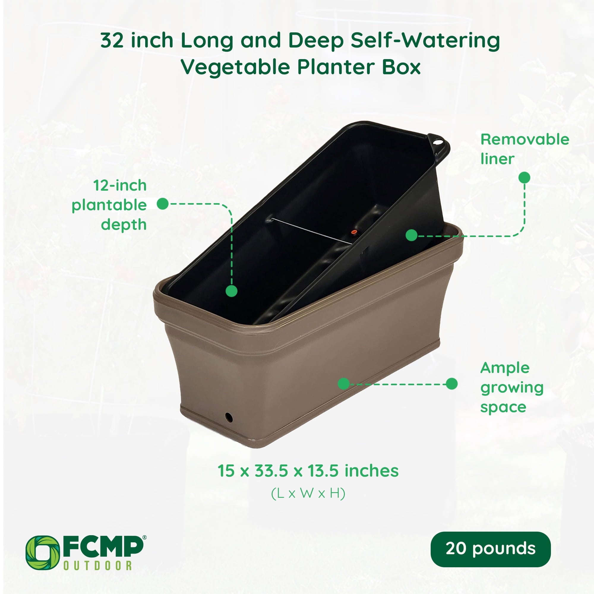 FCMP 32 Inch Outdoor Long and Deep Self Watering Vegetable Planter
