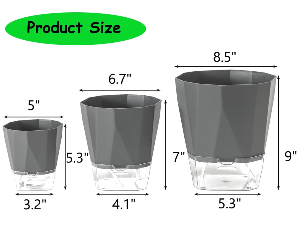 MODANU 4 Pack Self Watering Plant Pots Self Watering Planters for Indoor and Outdoor Plants African Violet 4.7" Self Watering Pots Clear Pots for Plants Herb Orchid Flower Houseplant Pots, Grey
