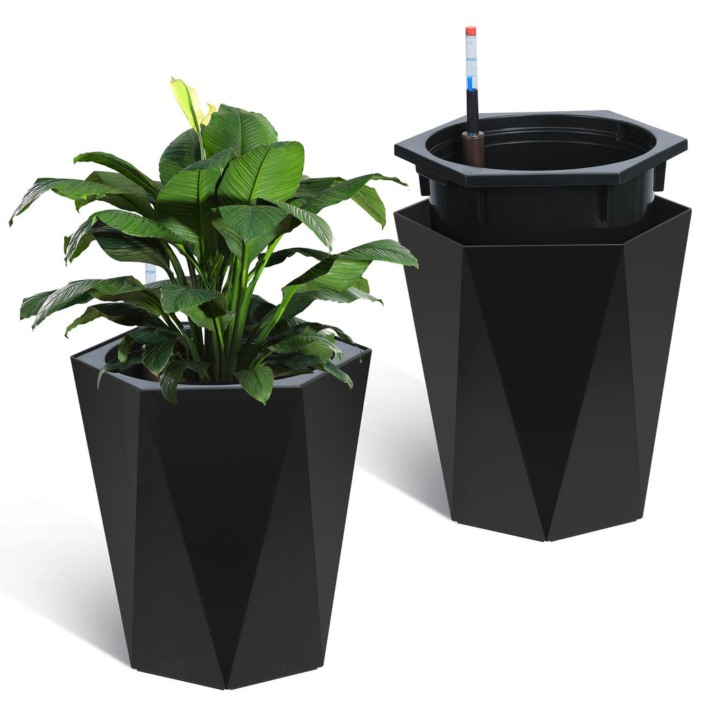 22.5inch Tall Planters Set of 2, Self Watering Planter with Water Level Monitor, Large Plastic Flower Pot with Inner Bucket and for Patio, Porch, Living Room