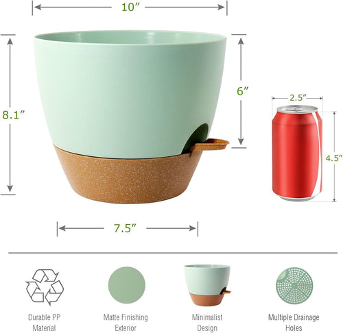 10 inch Self Watering Planters, 2 Pack Large Plastic Plant Pots with Deep Reservior and High Drainage Holes for Indoor Outdoor Plants and Flowers, Black with Terracotta
