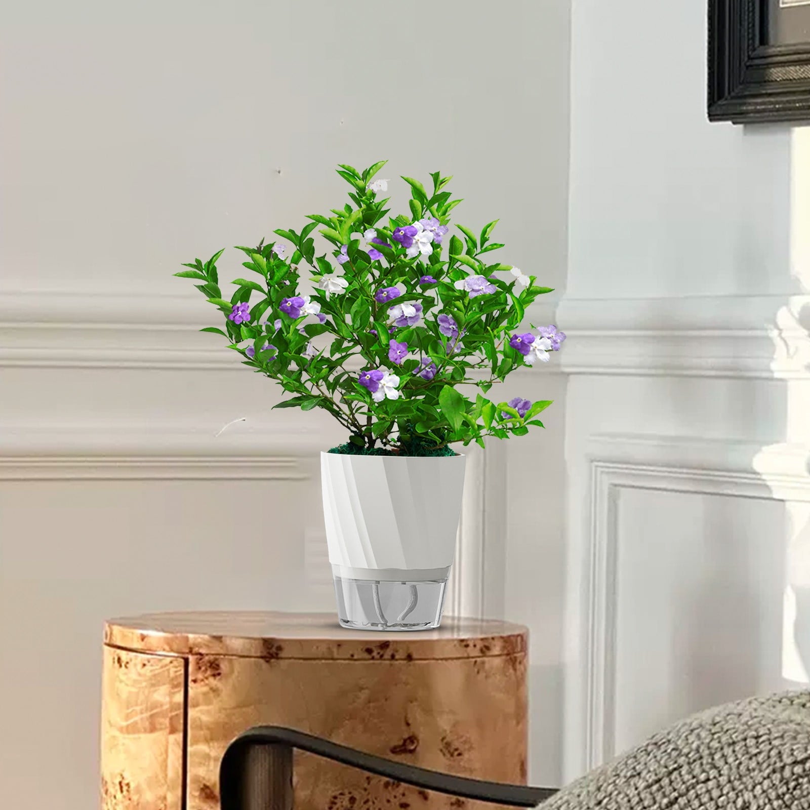 EDHITNR Self Watering Planter, Automatic Watering Flower Pot with Wick for Pothos Succulents, Stackable Water Culture Planter for Indoor Plants Home Decor, White