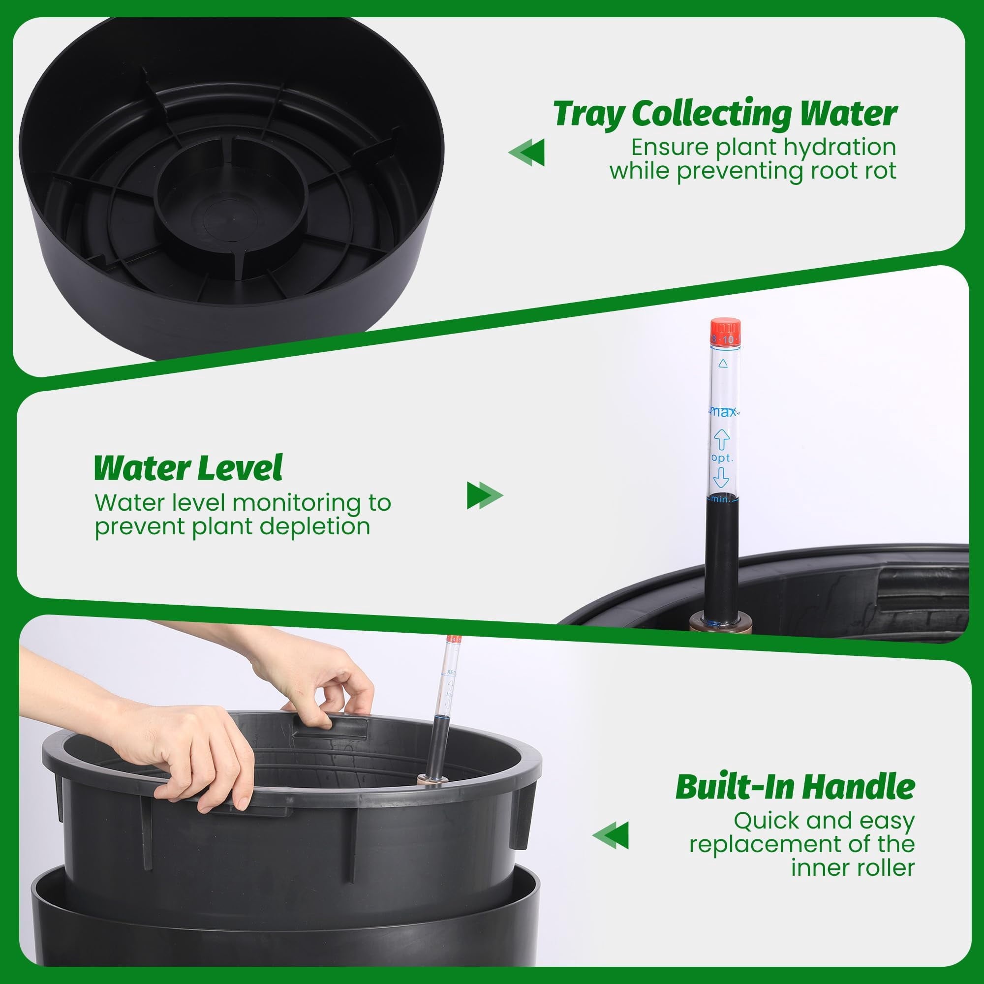 22" Tall Planters Set of 2,Outdoor Indoor Self Watering Pots with Built-in Drainage & Water Level Monitor,Perfect for Patio, Balcony, Living Room
