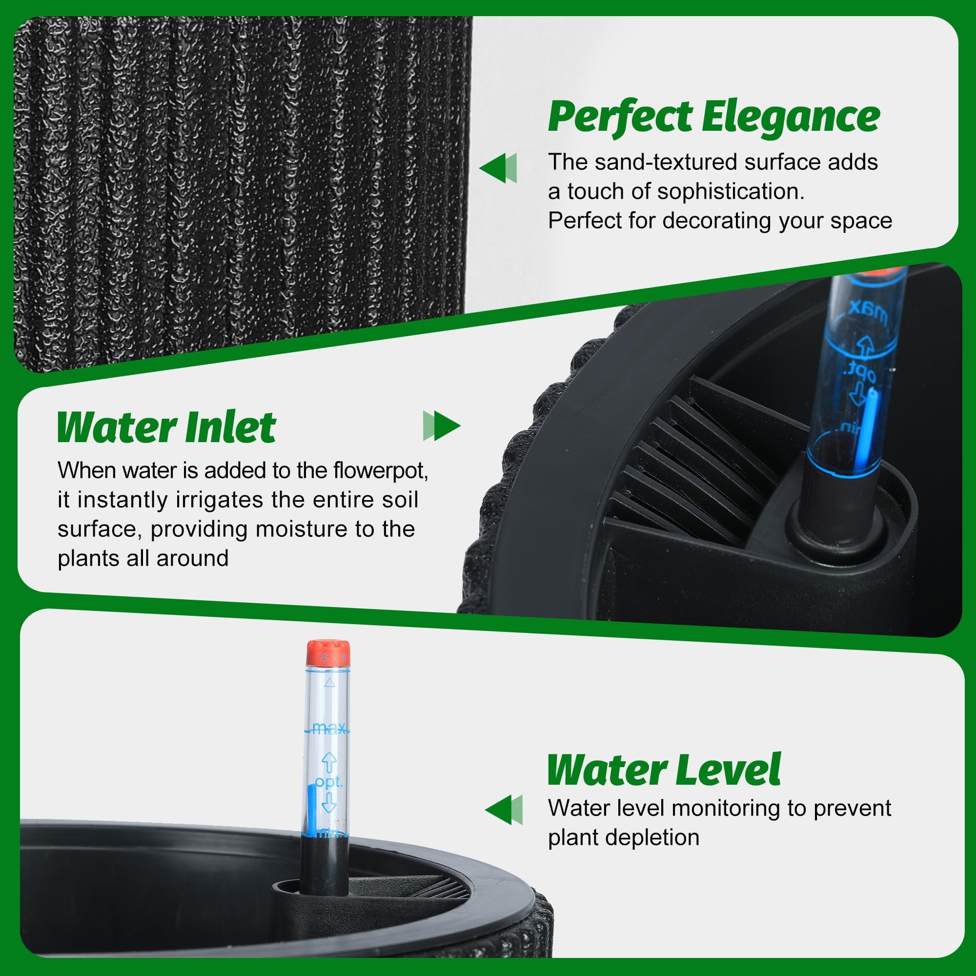 Set of 2 Self Watering Planter Indoor Outdoor, Self Watering Plant Pot, Thickened Large Floor Standing Flower Plant Pot with Water Level Monitor