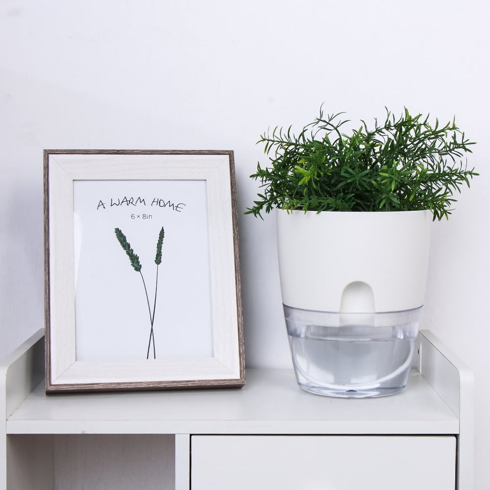 Trianu Self Watering Planter for Indoor Plants, 6 inch Clear Plastic Violet Flower Pots, Round Watering Plant Pot for Plants, Orchid, Succulents, Herbs, White
