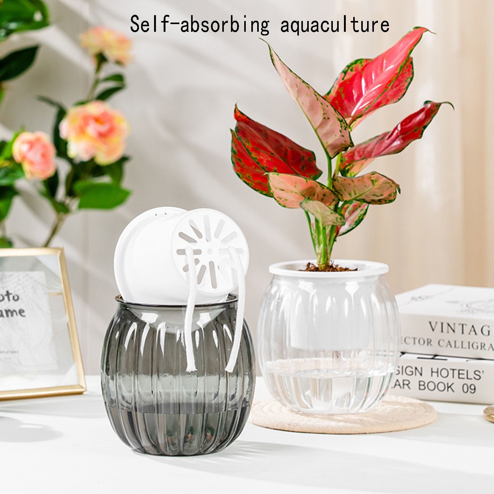 Self Watering Plant Pots for Indoor Plants, 30 Days Water Storage Planter with Water Level Indicator, Automatic Planters for Home Decor, Garden, Kitchen, Office