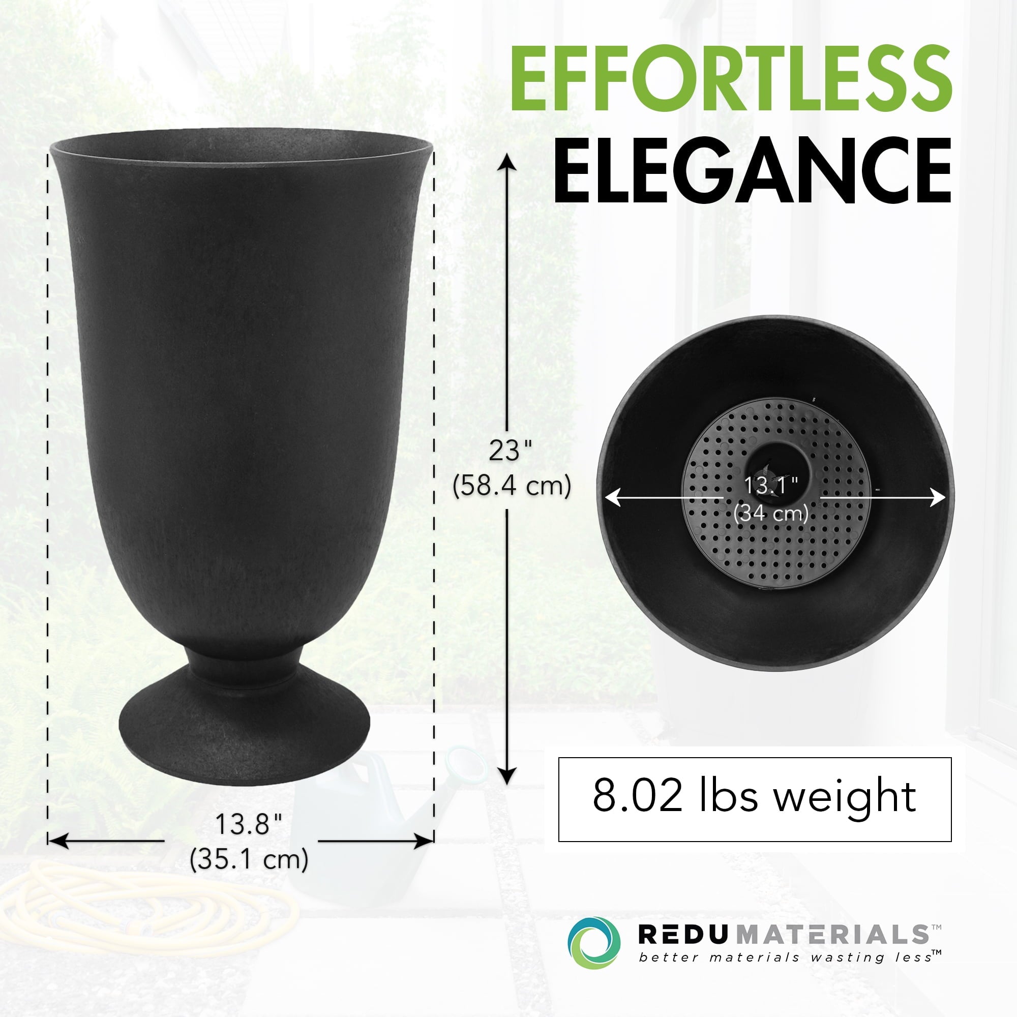 Tierra Verde Cadence Self Watering Urn Planter 14"W x 23"H, Black