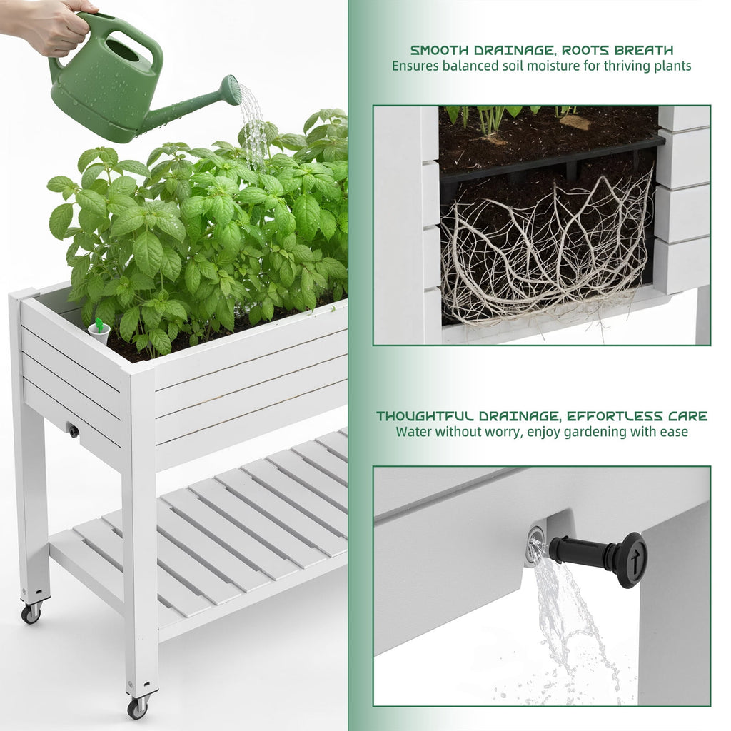 Fazzn 21‑Gallon Raised Garden Bed – Elevated Outdoor Planter Box with Self‑Watering Reservoir, Water Gauge & Drainage System, Perfect for Herbs & Vegetables, Black/White/Brown