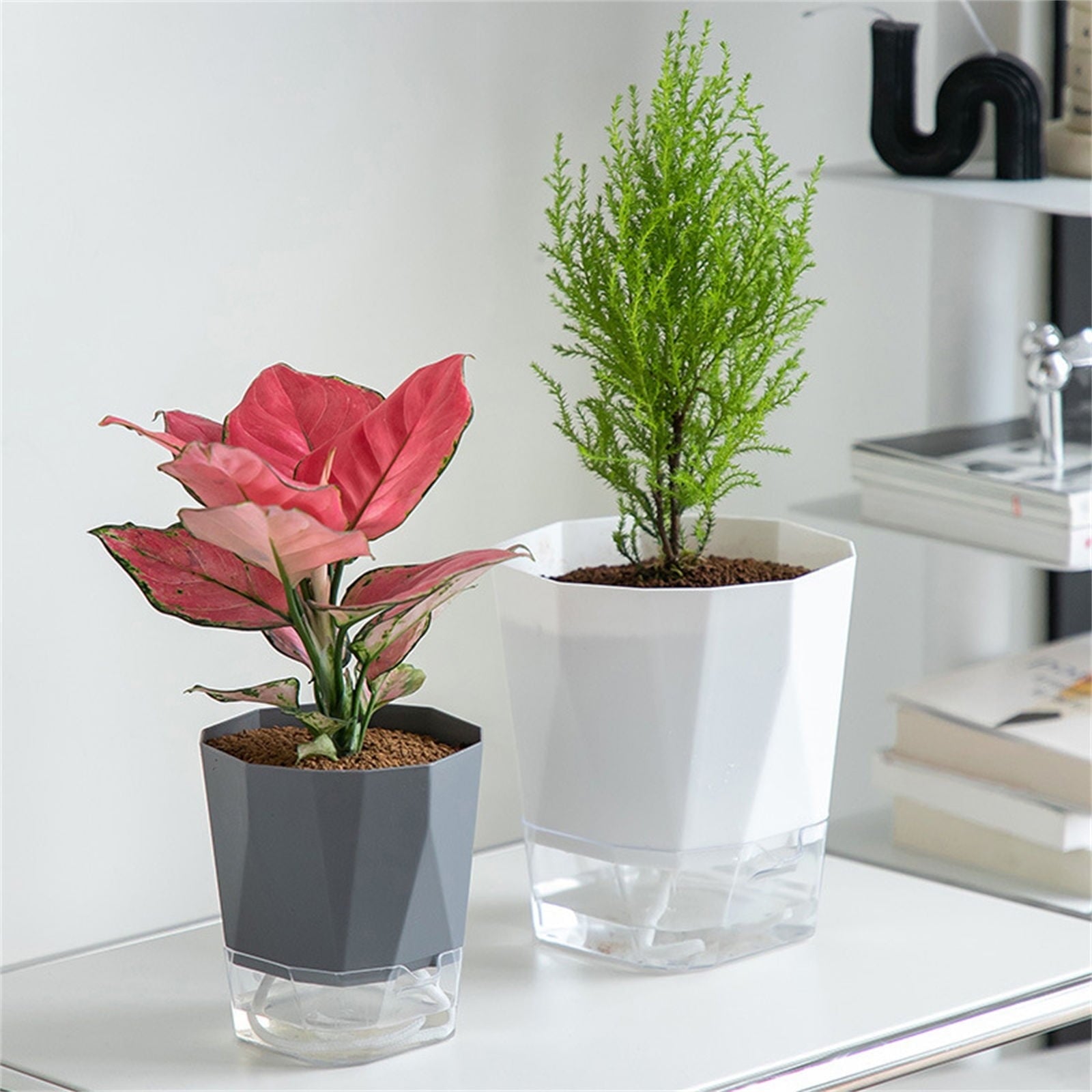 Self Watering Pots For Indoor Plants, 6.89 Inchplastic Self Watering Planter Pots With Wick Rope And Reservoir For Indoor Plants, African Violets, Herbs, Gardening Pots, Planters & Accessories,White