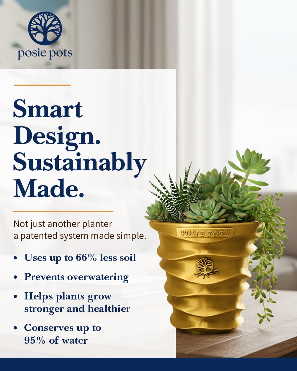 Posie Pot Gold Wave Self Watering Planter