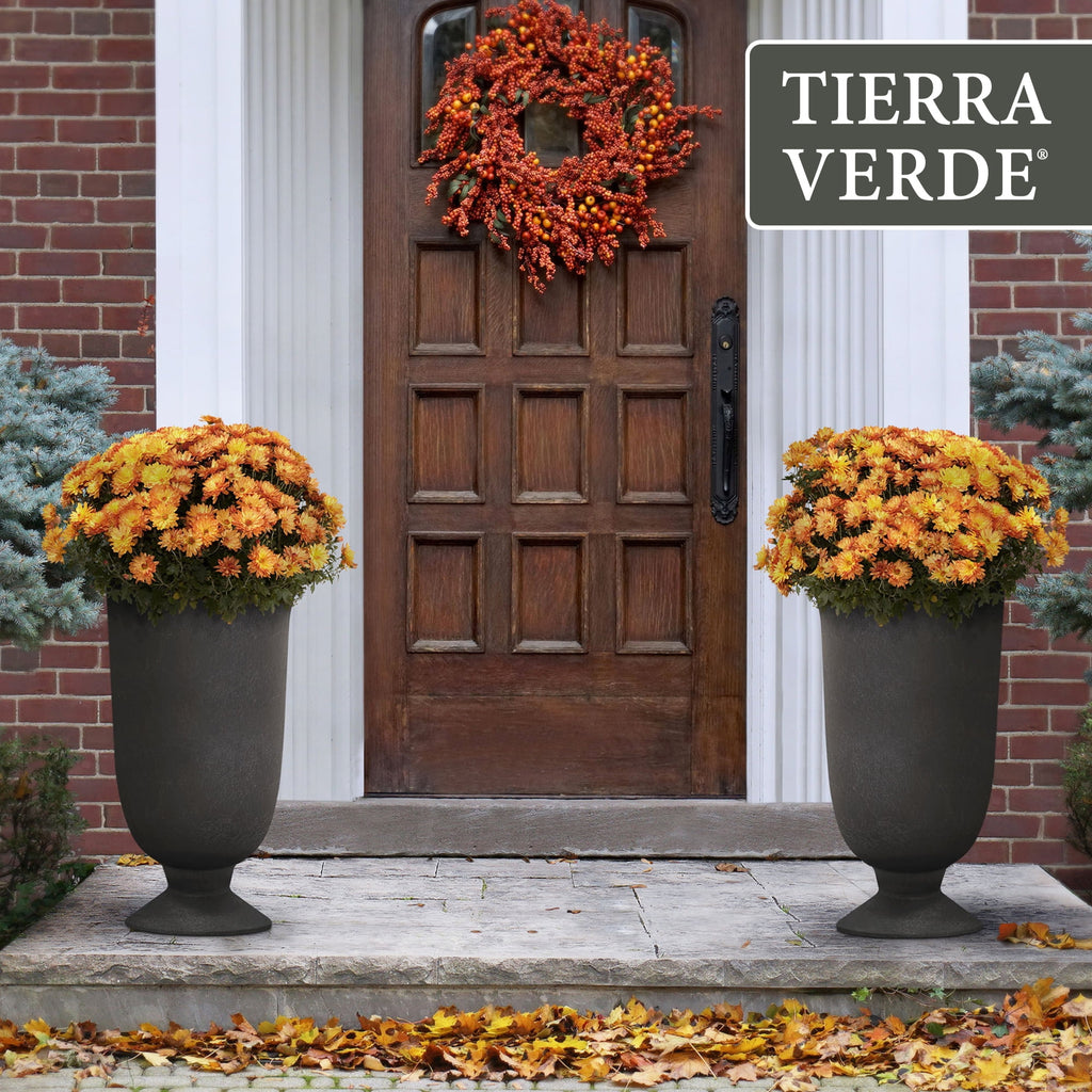 Tierra Verde Cadence Self Watering Urn Planter 14"W x 23"H, Black
