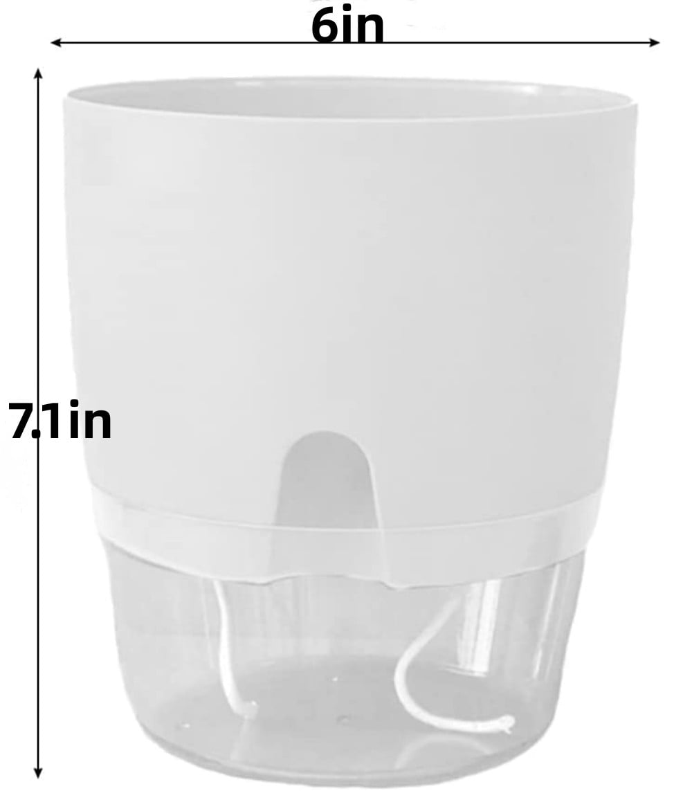 Trianu Self Watering Planter for Indoor Plants, 6 inch Clear Plastic Violet Flower Pots, Round Watering Plant Pot for Plants, Orchid, Succulents, Herbs, White