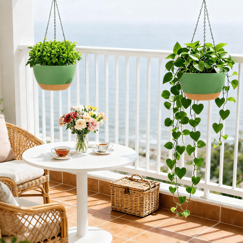 Diigabo 3-Pack Self-Watering Hanging Planters with Drainage Hole, 8.3" Flower Pots with Chains & Hooks for Indoor Outdoor Balcony Garden Patio Décor(Green)