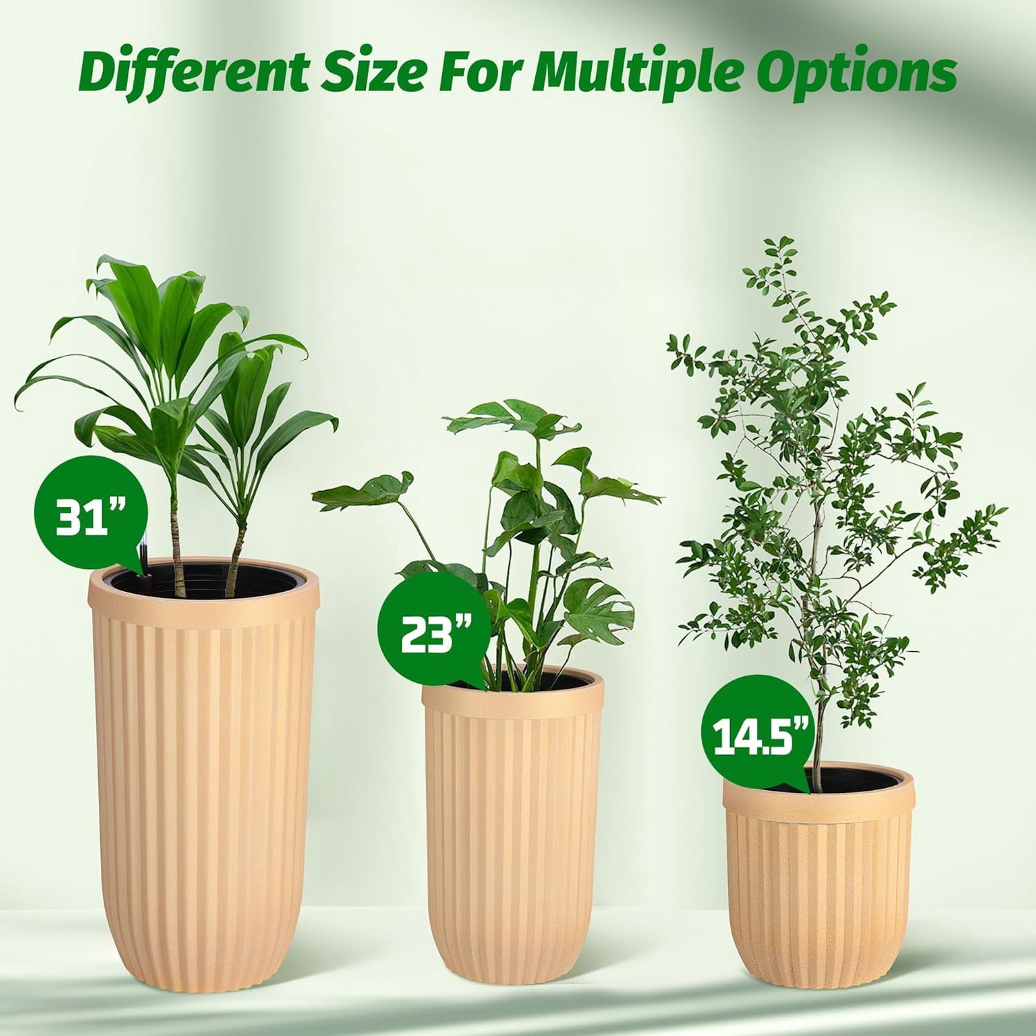 14.5"/23"/31" Tall Planter with a Water Level Monitor, Self Watering System and Wheels, Medium Flower Pots for Living Room, Bedroom Office, Patio, Porch, Garden