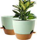 10 inch Self Watering Planters, 2 Pack Large Plastic Plant Pots with Deep Reservior and High Drainage Holes for Indoor Outdoor Plants and Flowers, Black with Terracotta