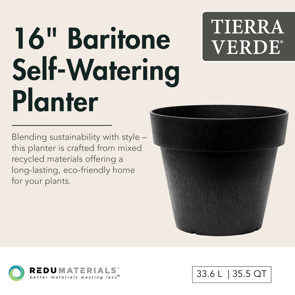 Tierra Verde Baritone Planter, Indoor Outdoor Self Watering Pot 18"W x 16"H