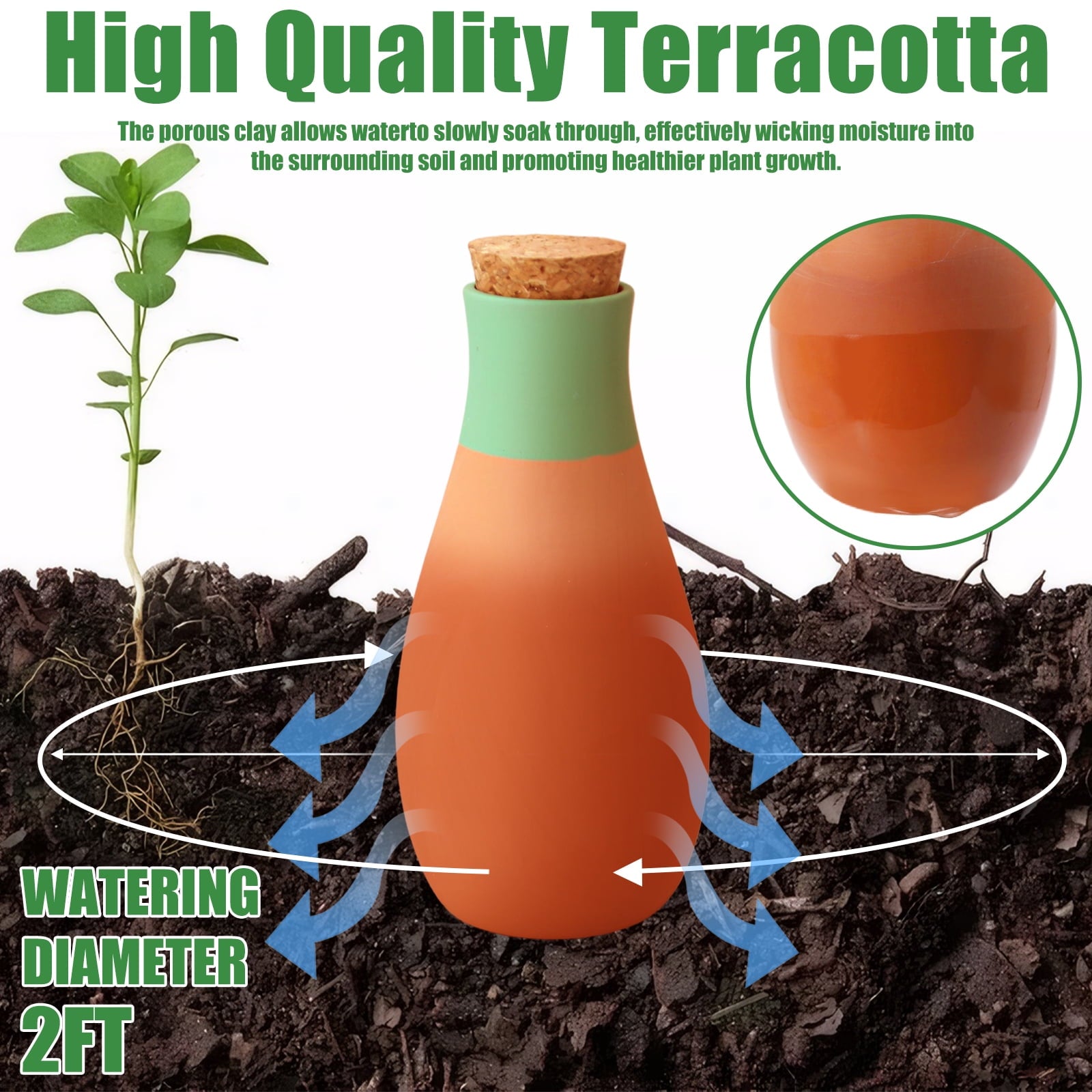 4 Pcs Ollas Terracotta Watering Pots Large, Self Watering Planter Insert Olla Watering System for 1-Week Easy to Refill, Clay Plant Watering Globes for Outdoor & Indoor Plants