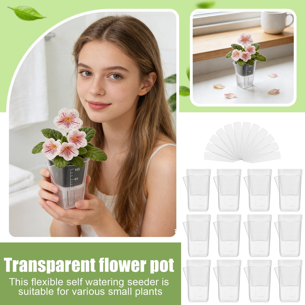 12-Pack Self Watering Planter Pots 2.5 Inch Clear Plastic Plant Pots for Indoor Plants Pots Small Flower Pots for Propagation Cuttings Seedlings, White Size:L