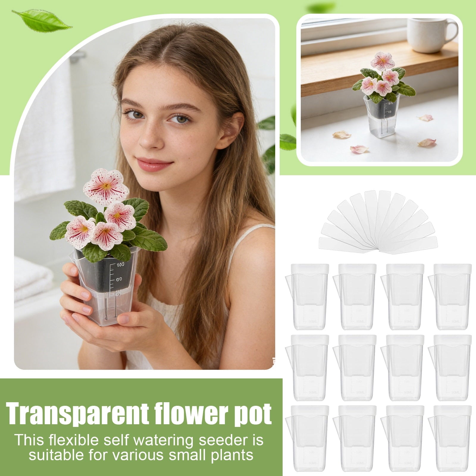 12-Pack Self Watering Planter Pots 2.5 Inch Clear Plastic Plant Pots for Indoor Plants Pots Small Flower Pots for Propagation Cuttings Seedlings, White Size:L