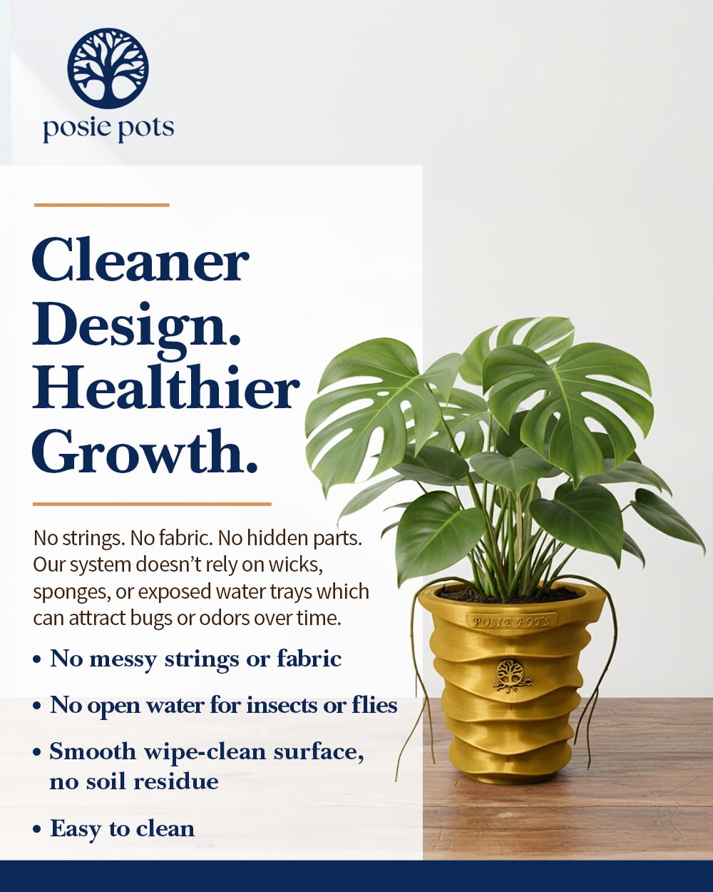 Posie Pot 7 inch, Large Gold Wave Self Watering Planter