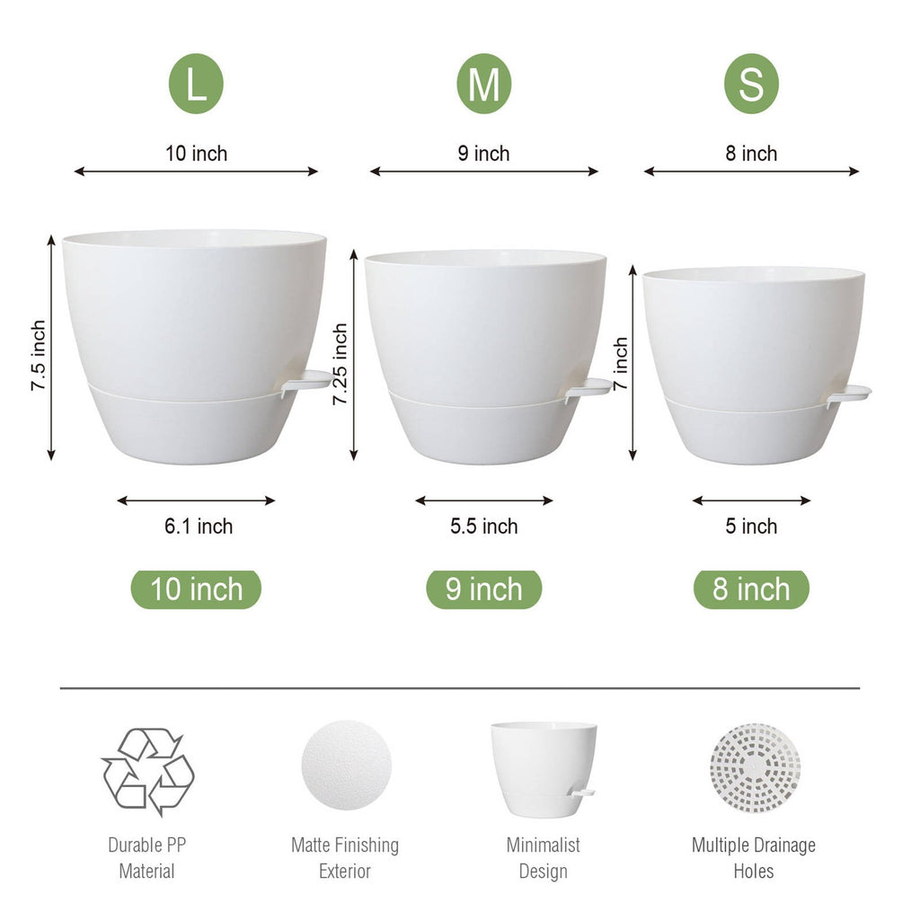 MOQIN Self Watering Pots for Indoor - 10/9/8 Inch Self Watering Planters for Indoor Plants Reservoir & Drainage Holes Plastic Flower Pots for House Plants or Flower