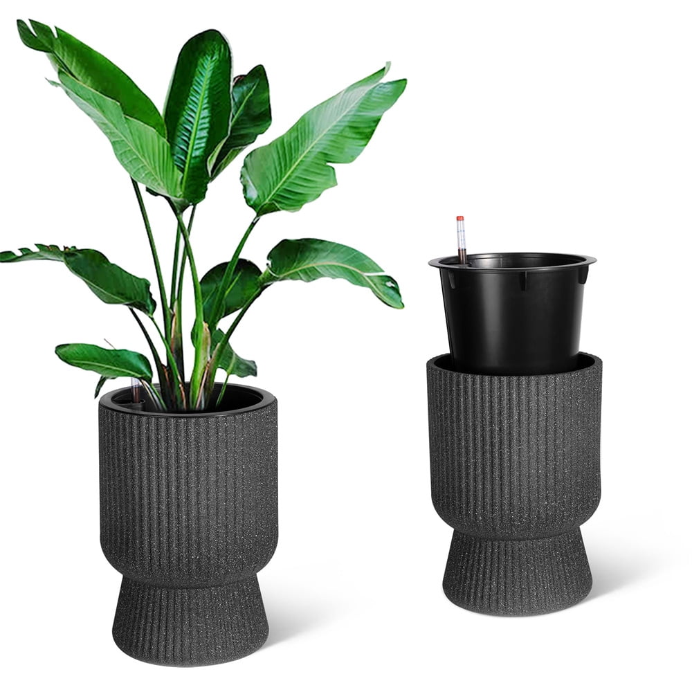 14.2" Tall Planters Set of 2, Plant Pots, Self Watering Pots for Indoor Plants, Flower Pots with Built-in Drainage and a Water Level Monitor, for Patio, Porch, Living Room, or Home Office