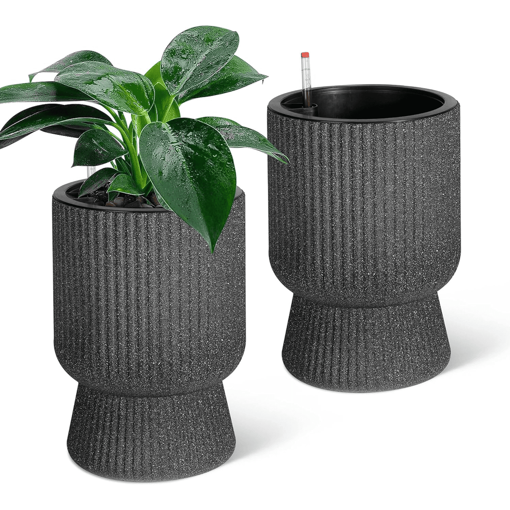 14.2"Tall Planters Set of 2,Indoor Self Watering Planter with Built-in Drainage and a Water Level Monitor for Patio,Porch,Living Room