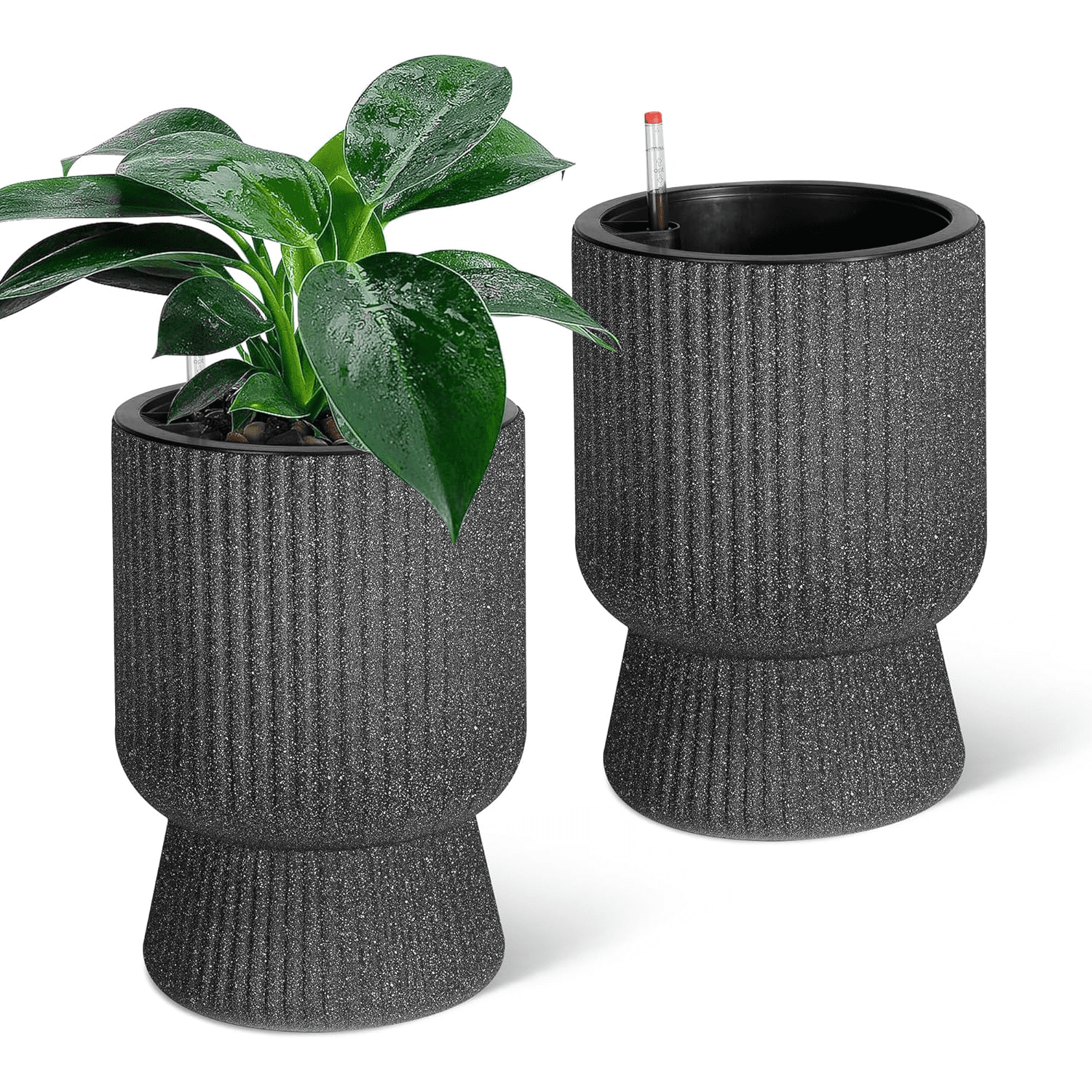 14.2"Tall Planters Set of 2,Indoor Self Watering Planter with Built-in Drainage and a Water Level Monitor for Patio,Porch,Living Room