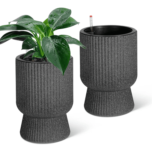 14.2"Tall Planters Set of 2,Indoor Self Watering Planter with Built-in Drainage and a Water Level Monitor for Patio,Porch,Living Room