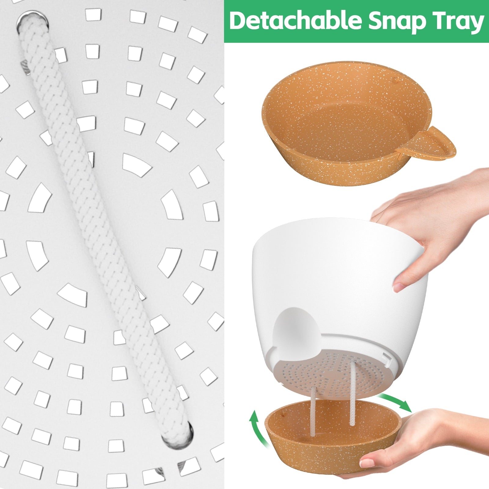 FIASON 9 Pack Plastic 5/5.5/6/6.5/7/8/9/10/12 Inch White with Brown Self Watering Plant Pots,Include Watering Lip,Drainage Holes & Removable Saucer for Indoor Outdoor Use