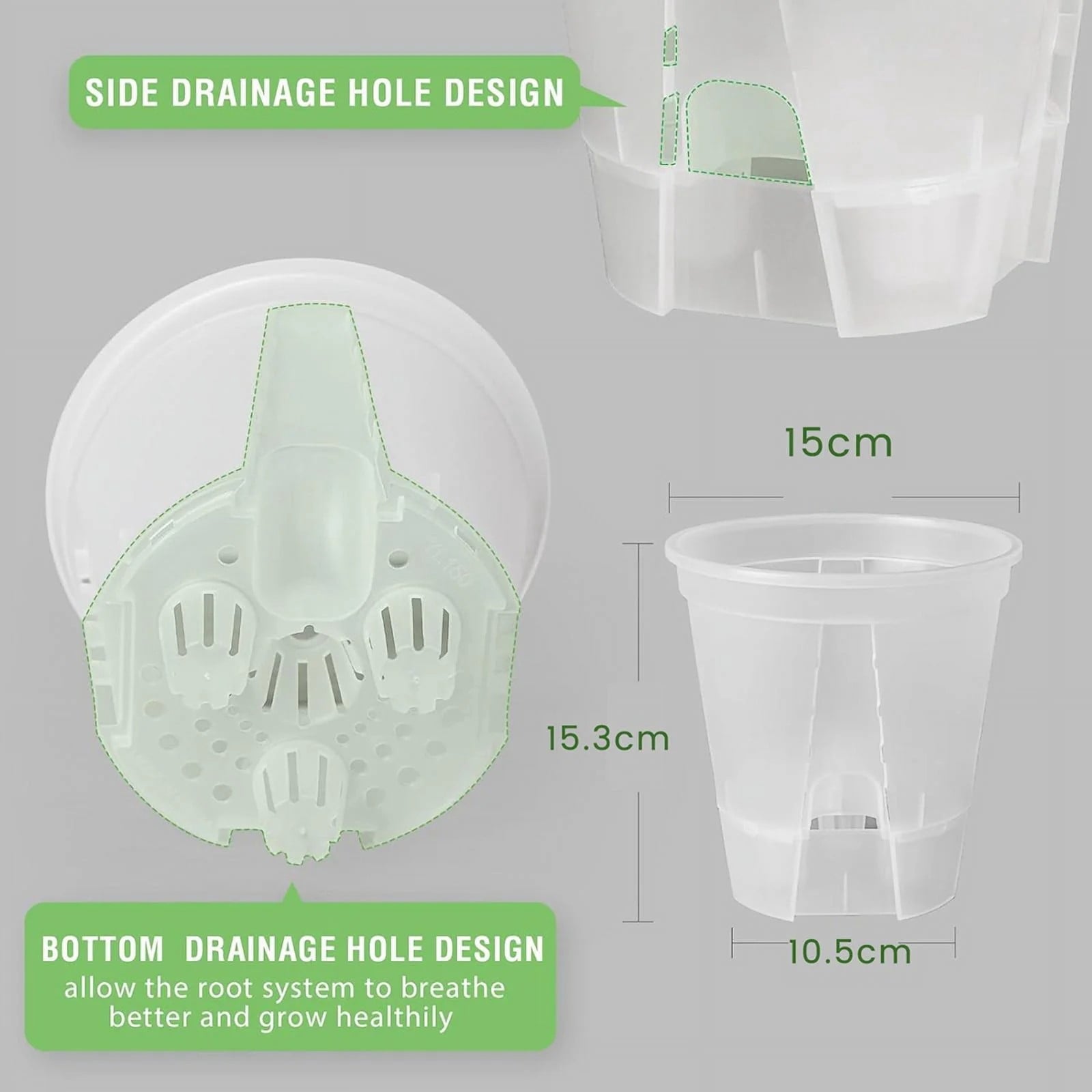 EZPXFCI 5 Pack Transparent Plastic Self Watering Planters | Large Nursery Pots with Deep Reservoir/Drainage Holes, for Indoor Outdoor Plants/Flowers