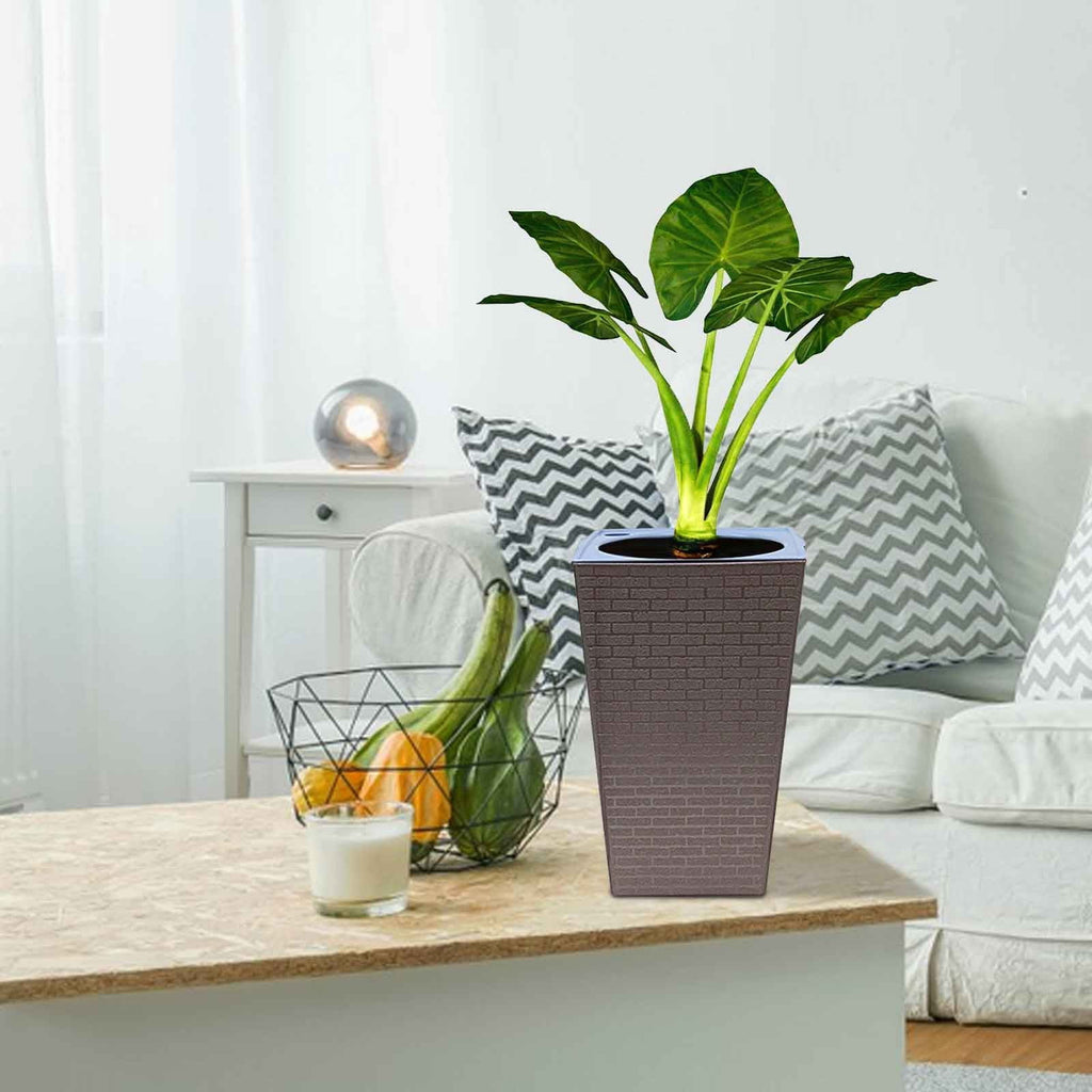 YardVibe High Large Plant Pots, Planters for Indoor Outdoor Plants Modern Planter with Drain Holes Lightweight Self Watering Plant Pot for Home, Office, Front Porch, Patio, Garden, Brown