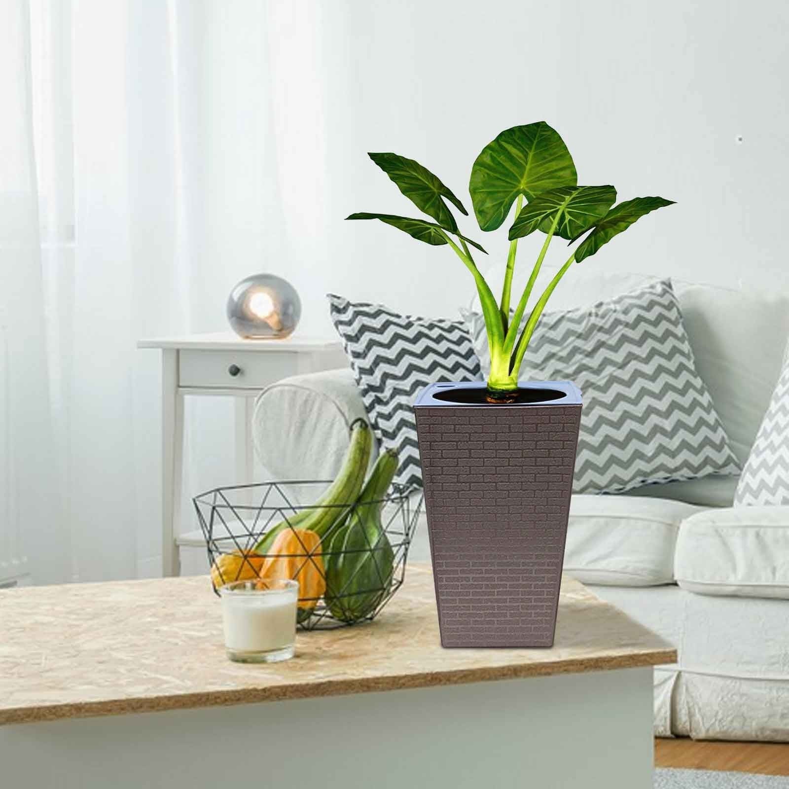 YardVibe High Large Plant Pots, Planters for Indoor Outdoor Plants Modern Planter with Drain Holes Lightweight Self Watering Plant Pot for Home, Office, Front Porch, Patio, Garden, Brown