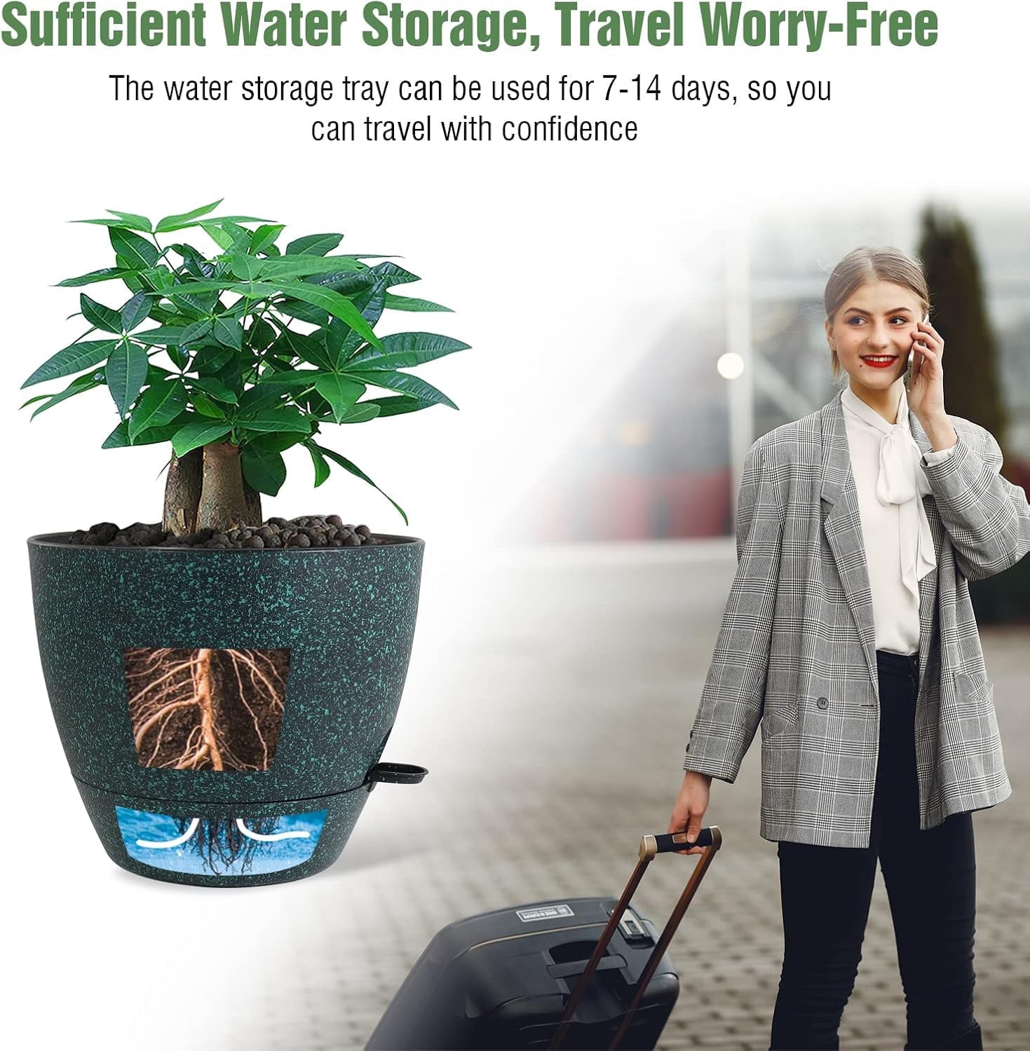 12inch 2Pack Large Self Watering Planters, Plastic Plant Pots with 60oz Removable Deep Reservoir and Multi Mesh Drainage Holes for Indoor Outdoor Garden Plants and Flowers, Black with Green Speckles