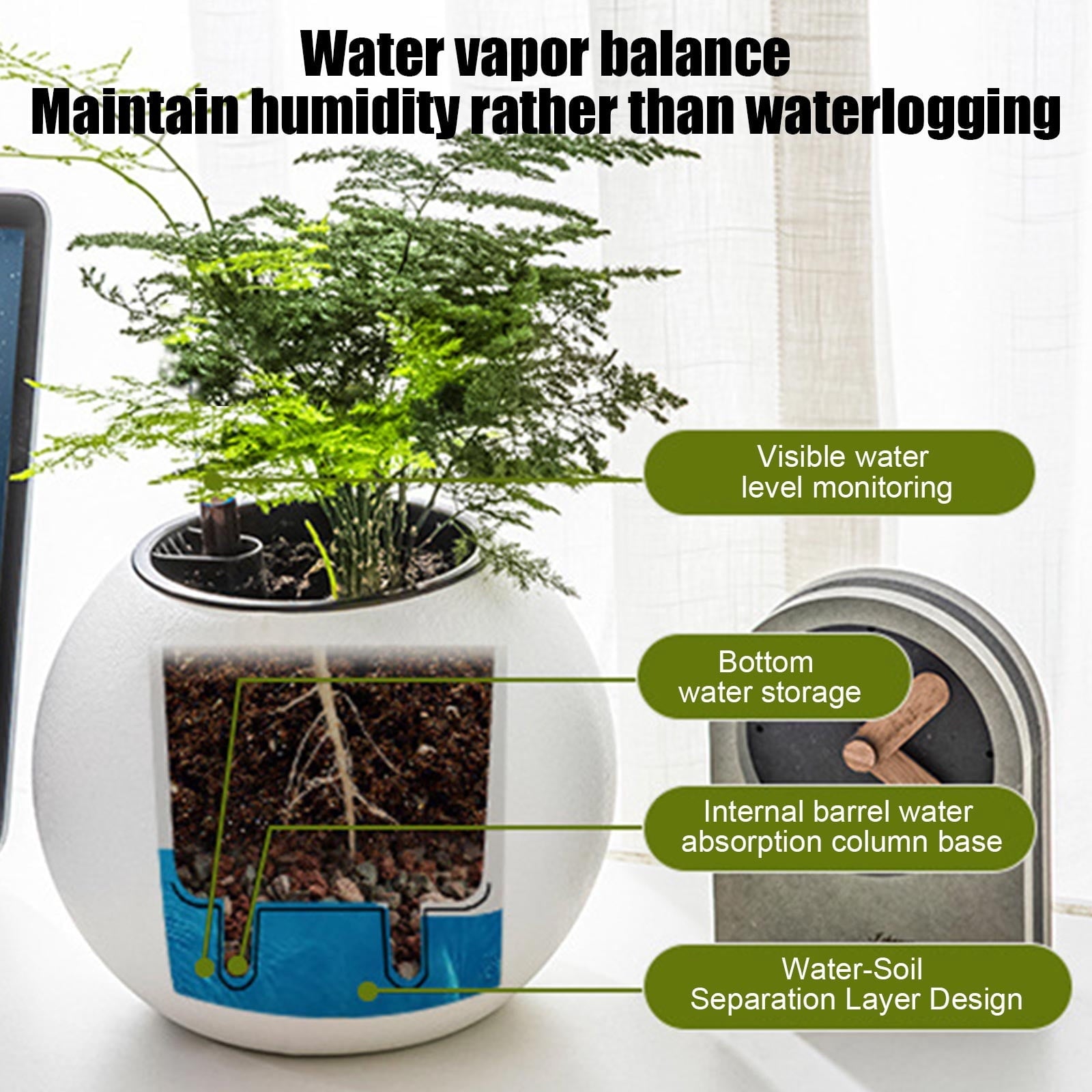 Hometravel Self Watering Plant Pot, Plastic Spherical Flower Container, Automatic Absorbing Planter for Indoor Desktop