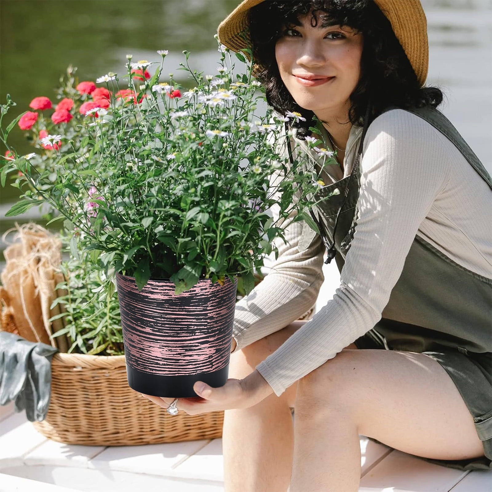 Self-Watering Plastic Flower Pot With Reservoir For Indoor Outdoor Plants Automatic Plant Watering System For Herbs Succulents Flowers Easy Care Planter Garden