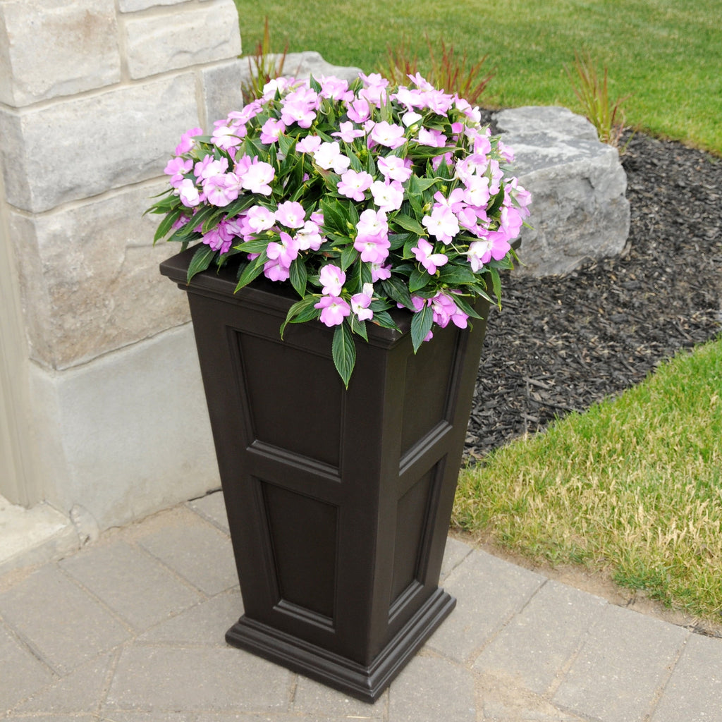 Mayne Fairfield 16” x 16” x 28” Square Tall Espresso Self Watering Plastic Planter