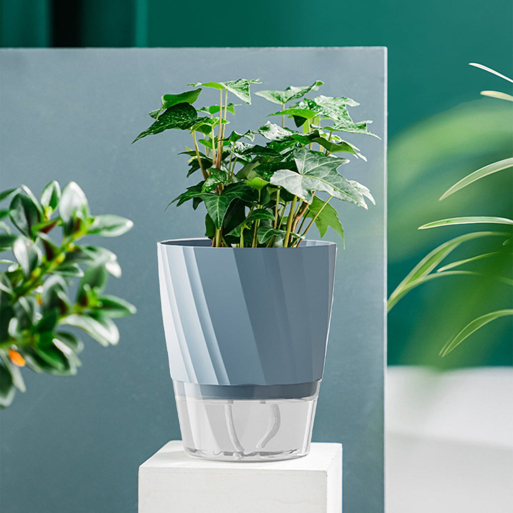 Self Watering Pots for Indoor Plants, Plastic Self Watering Plant Pots, Modern Decorative Planter, Blue Plant Pots with Absorbent Rope, 1Pcs Automatic Water Absorption Planters