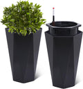 23 Inch Tall Outdoor Planters Set of 2, Self Watering Pots for Indoor Plants with Water Level Monitor & Drainage Hole & Wheels,Black