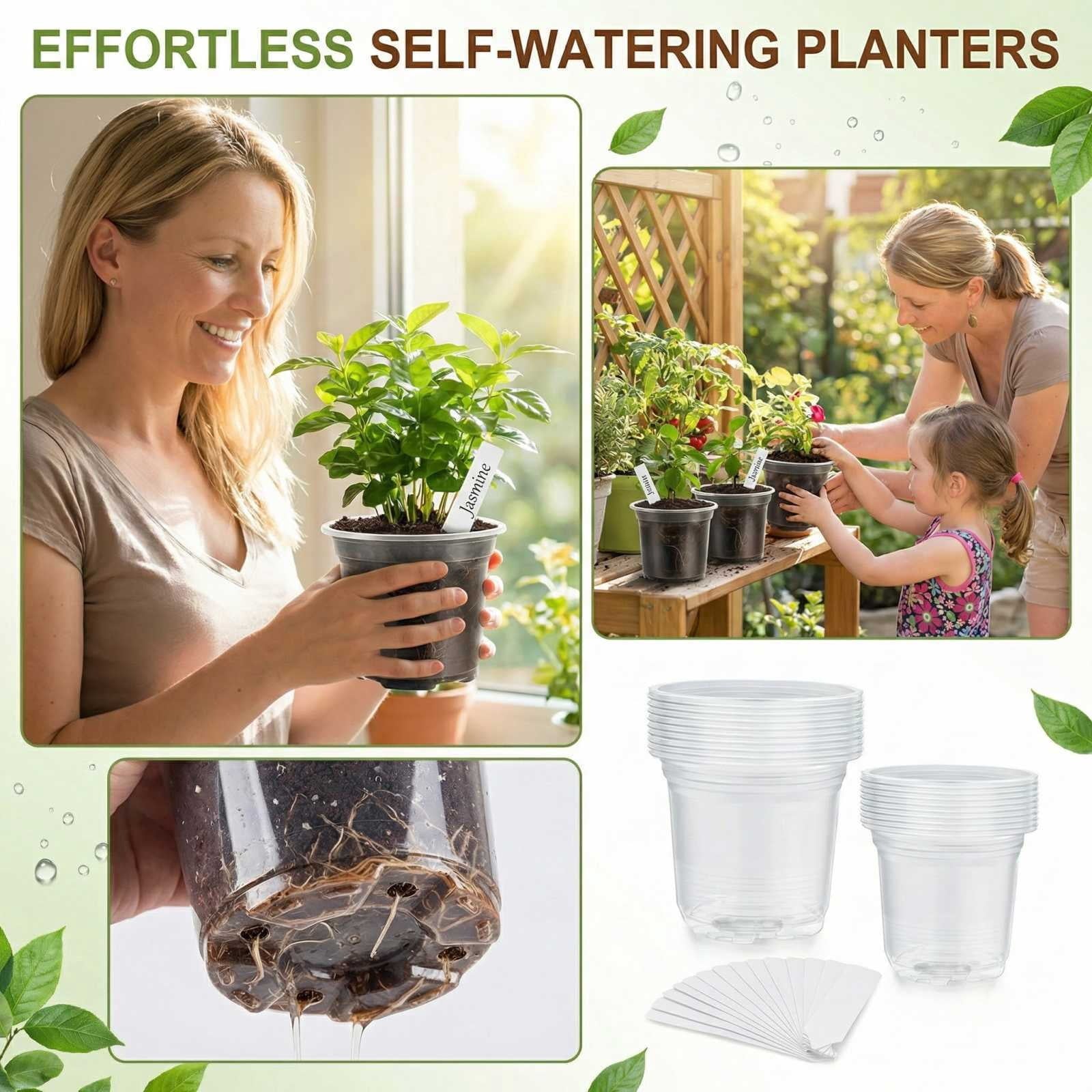 25* Self-Watering Planters, 3/4/5/6/7 Inch Sizes (5 Each), Plant Pots For Indoor Outdoor Gardening, Automatic Water Absorption Containers For Flowers Succulents Herbs