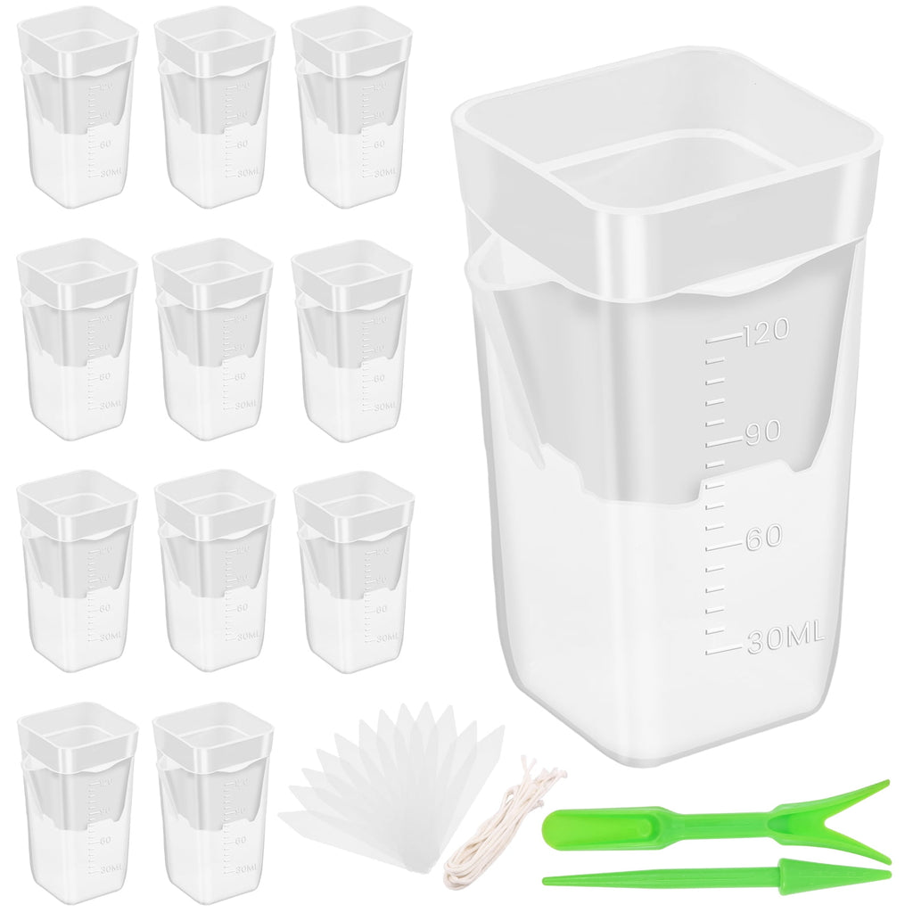 12 Pack 2" Mini Self Watering Pots for Indoor Plants Small Clear Plastic Planters Alocasia Corm Propagation African Violet Cutting Seeding Water Level Indicator Drainage Hole 12 Plant Label