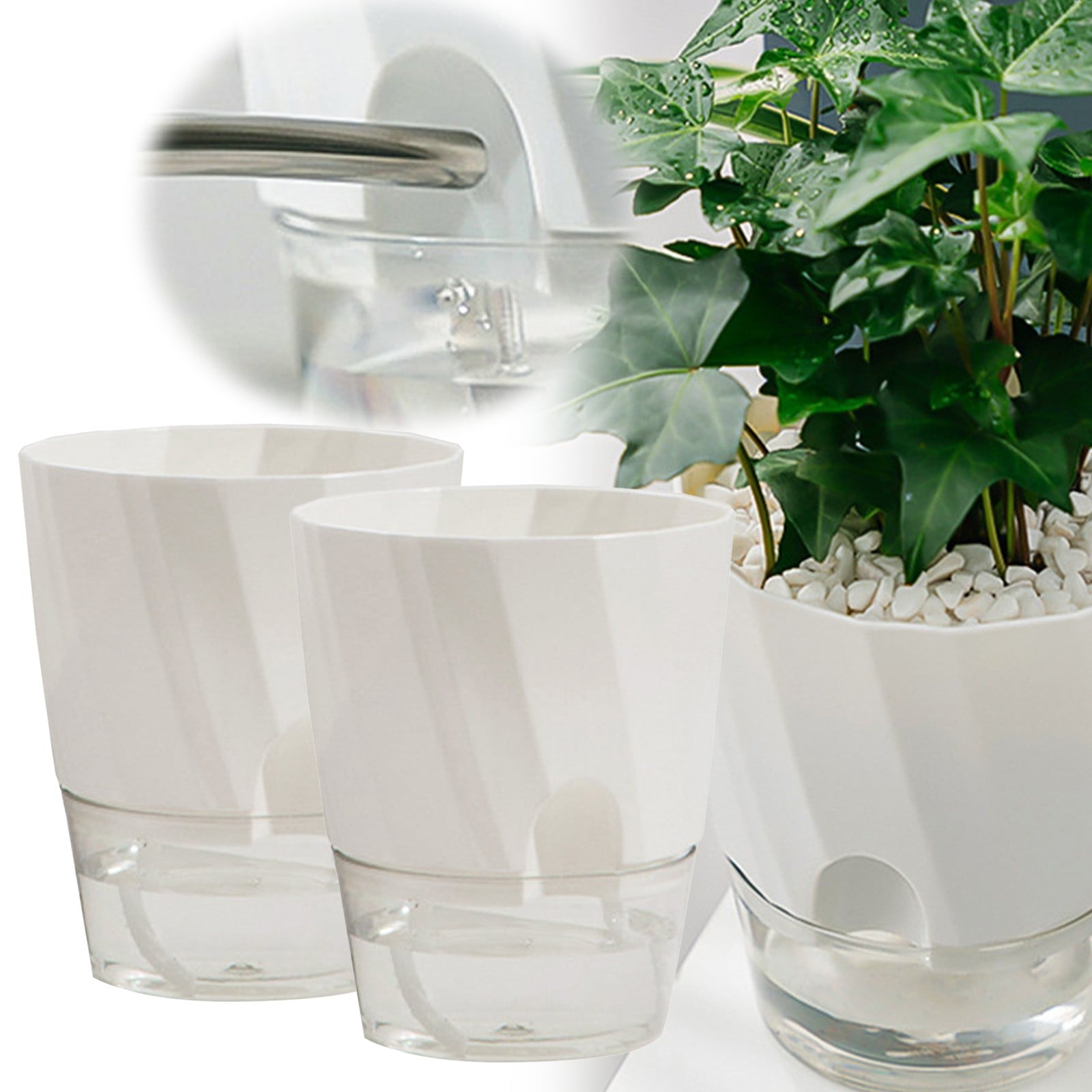 Self Watering Pots For Indoor Plants, 6.89 Inchplastic Self Watering Planter Pots With Wick Rope And Reservoir For Indoor Plants, African Violets, Herbs, Gardening Pots, Planters & Accessories,White
