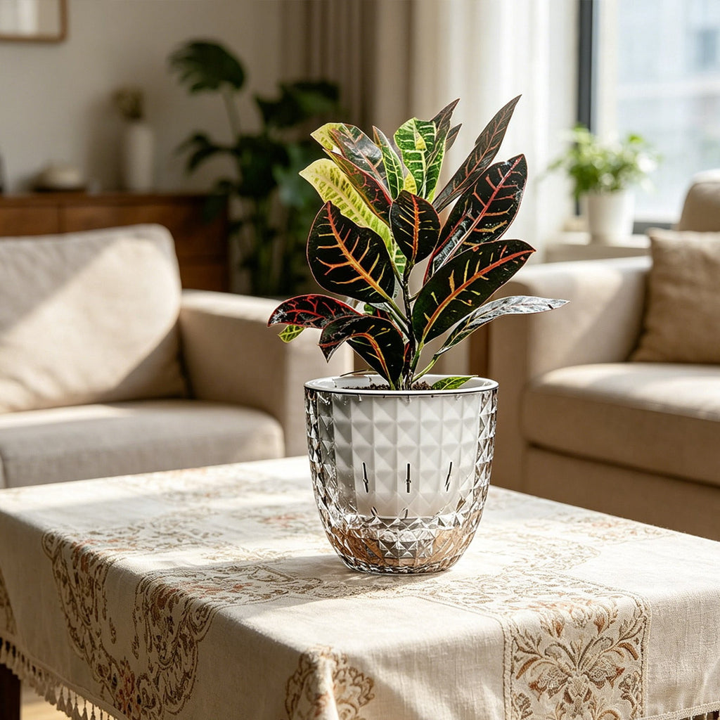 Self Watering Pots for Indoor Plants, Clear 4.3inch Automatic Water Absorbing Flower Pots, Double Layer Transparent Planter for Succulents & Home Decor