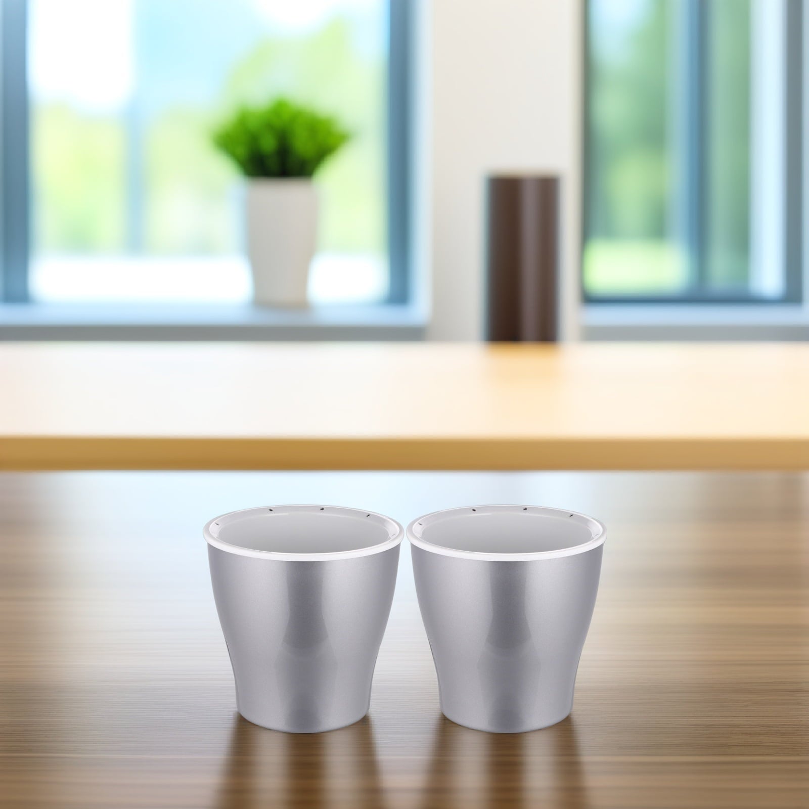 PAMINGONO 2Pcs Plastic Planter Self Watering Flowerpot for Succulent and Cactus Plants Silver Durable Design