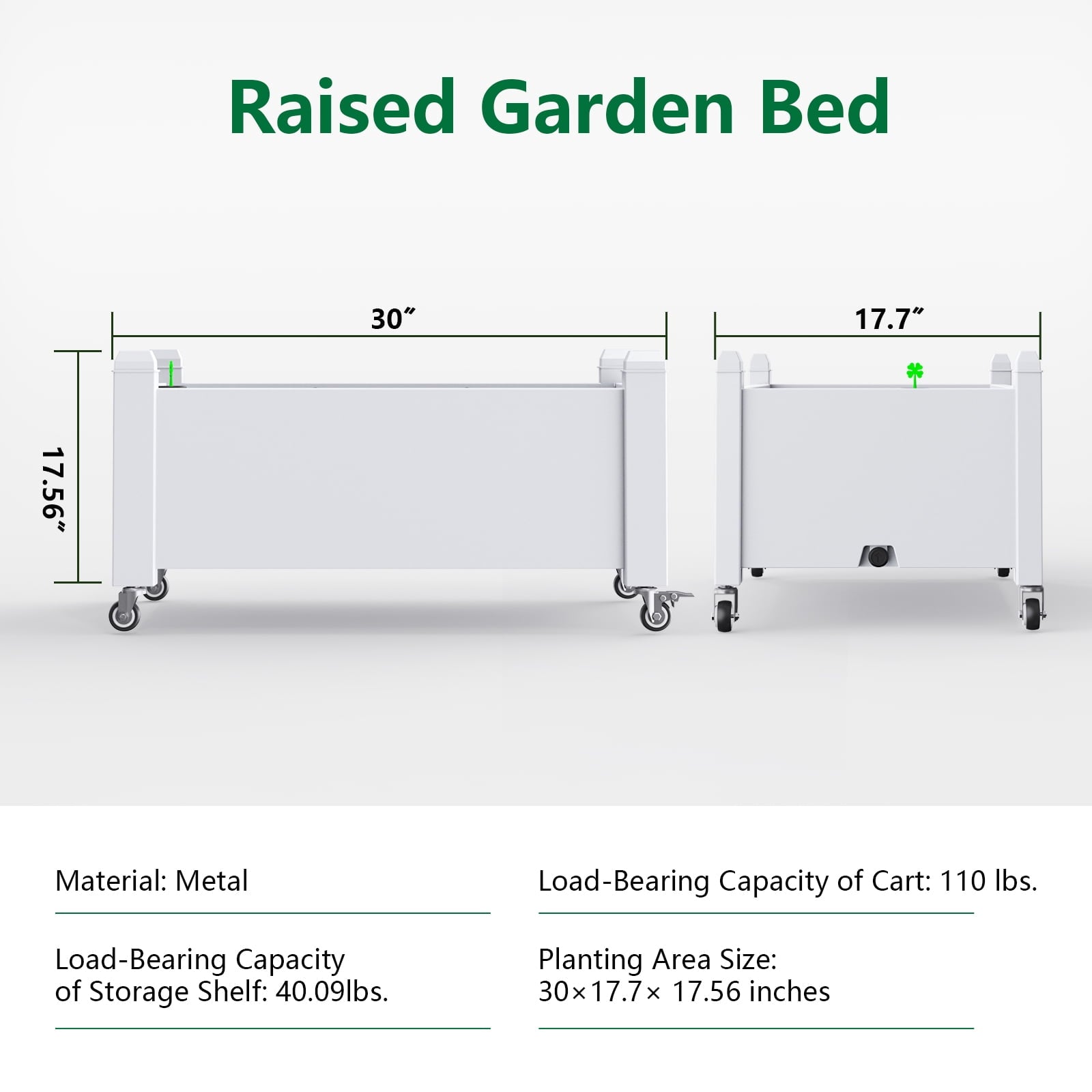 Joxxoaa Raised Garden Bed with Wheels,Self-Watering Raised Planter Box with Drainage Plug & Gauge for Vegetables Flowers Herbs Succulents, Rustproof Resin for Backyard Patio Porch (White)