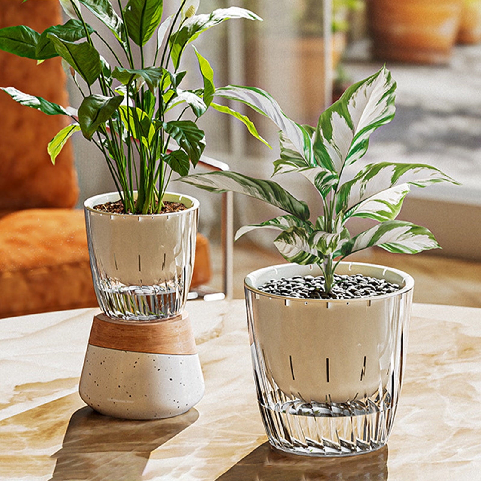 3 Packs Self Watering Plant Pots for Indoor Plants, Double Layer Water Storage Flower Pot with Wicking Rope, Automatic Watering System for Succulents, Office Home Decor, Lazy Gardener Planter Pot