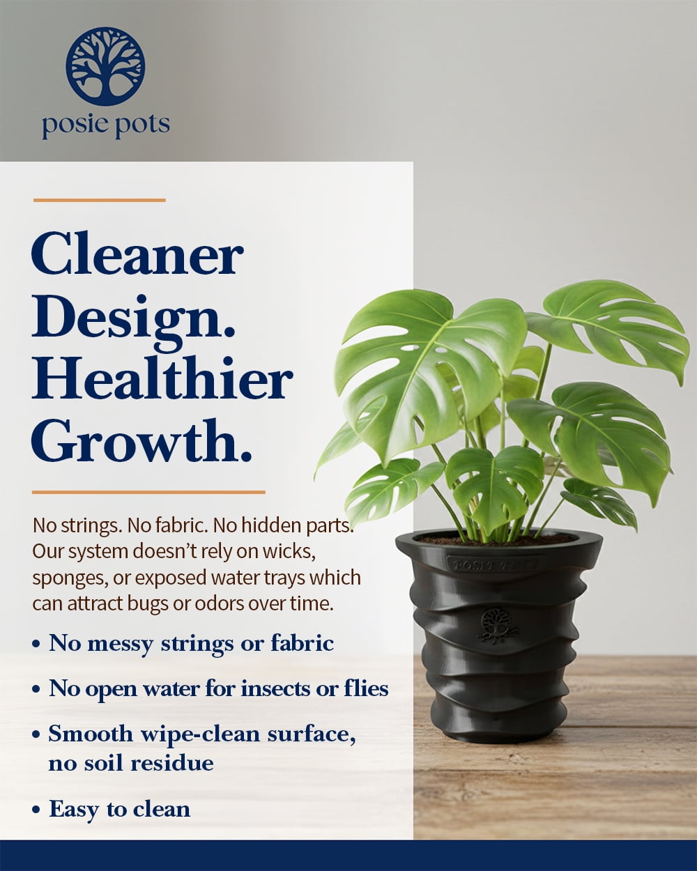 Posie Pot 7 inch, Large, Black Wave Self Watering Planter, 3D printed
