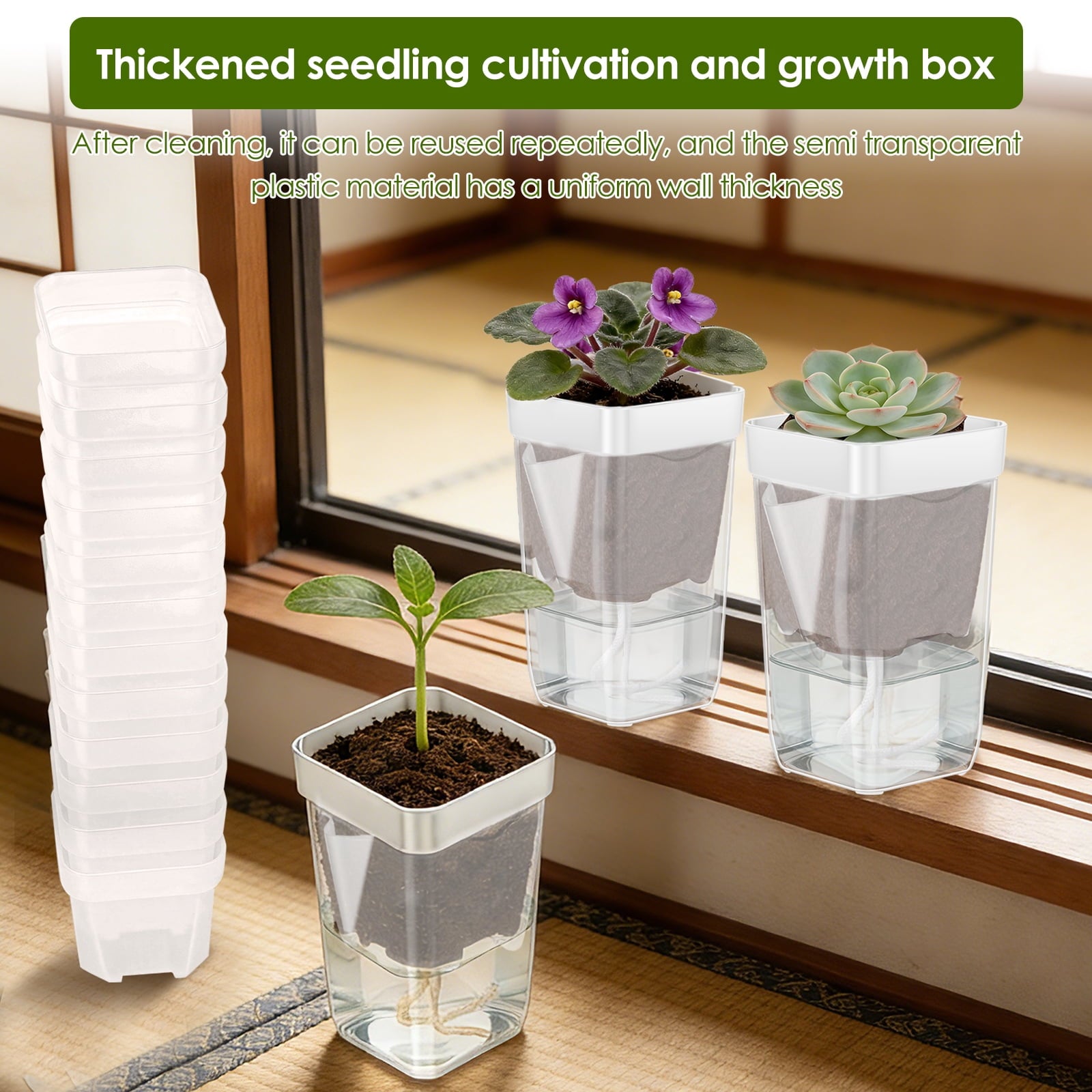 12 Pack Self Watering Plant Pot Mini Self Watering Pot for Indoor Small Clear Plastic Planter for Propagation Cutting Seeding with Reservoir Drainage Holes and Labels